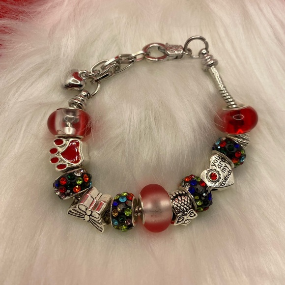 Deluxe charm bracelets, silver plated, snake chain with heart-shaped clasp. - Picture 6 of 13